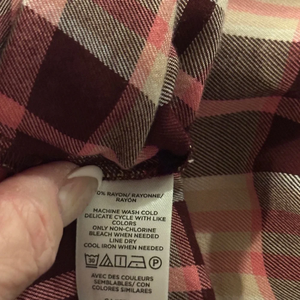 LOFT Outlet Plaid Shirt Dress Small Tie Waist Burgundy Pink